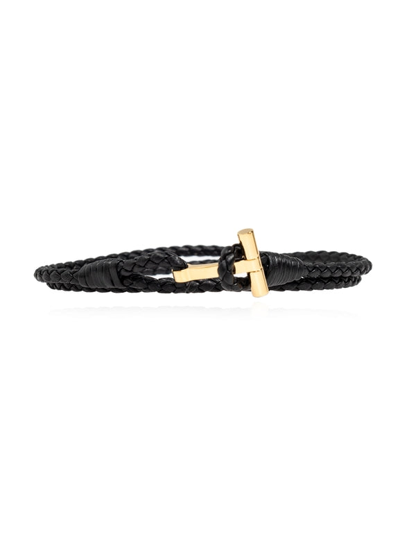 T Logo Braided Leather Bracelet