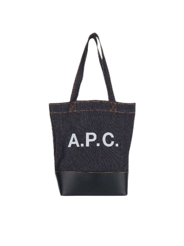 Axel Logo Leather Cotton Denim Tote Bag