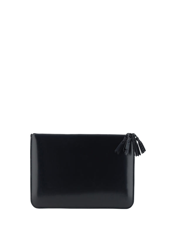 Black Tassel Embellished Leather Clutch