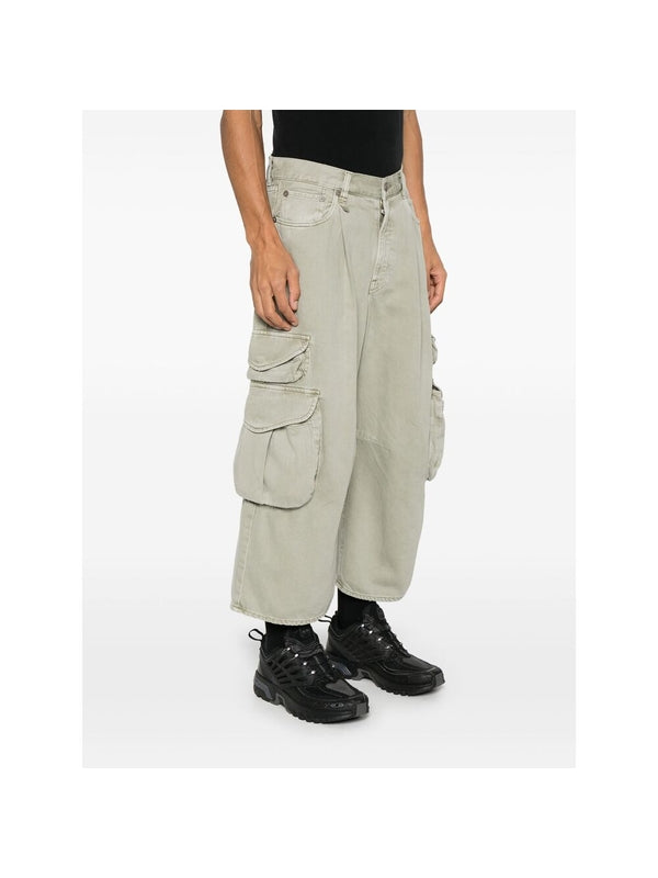 Crop Wide Denim Cargo Pants