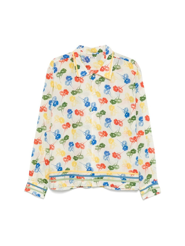 Flower Stamp Print Cotton
  Shirt