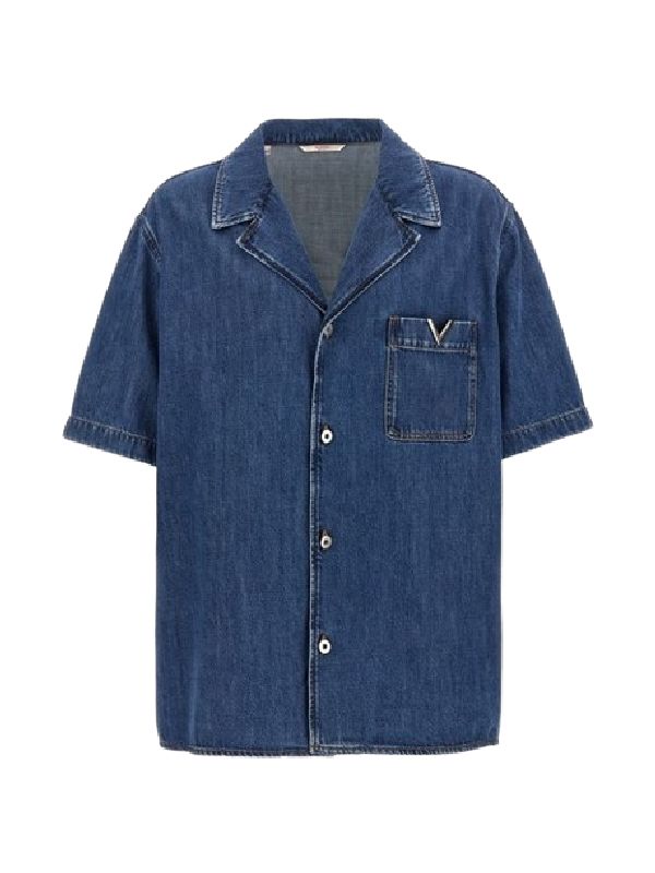 V Logo Denim Short-Sleeve Shirt - Jente