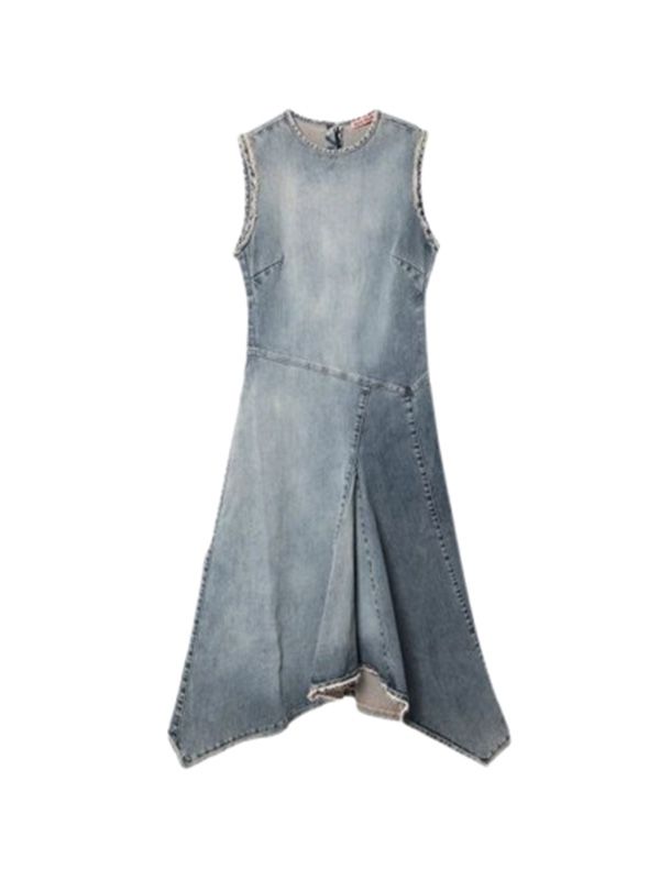 Unbalance Sleeveless Washing Denim Dress