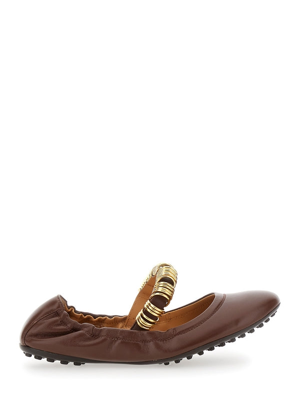DEE Ring Detail Leather Ballet Flat Shoes