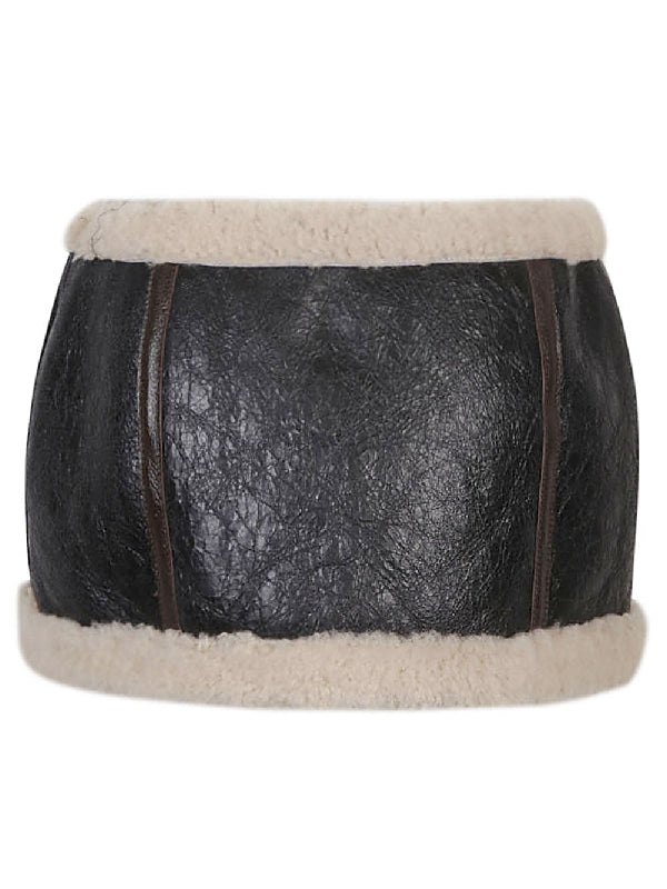 Buckle Strap Detail Shearling Mini Skirt