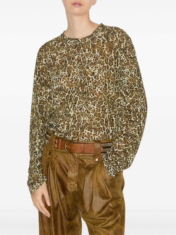 Zakane Leopard Printing Long
  Sleeve Top