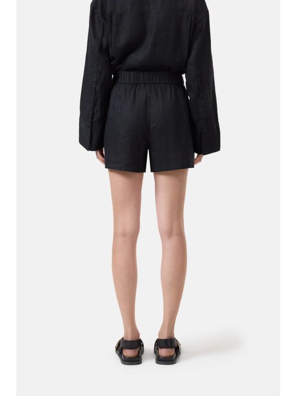 Black Linen Banded Shorts