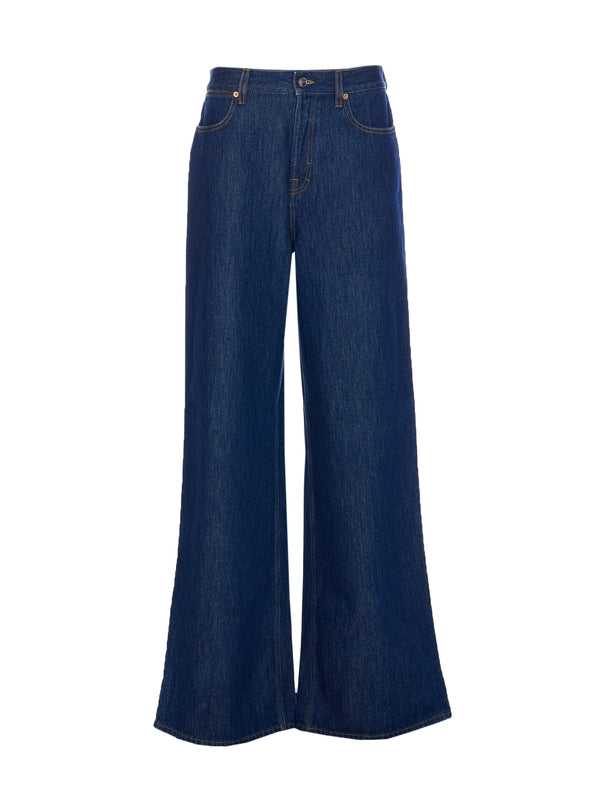 Back Logo Patch Wide Denim Pants