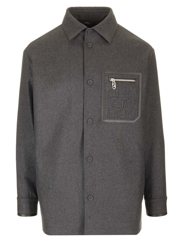 FENDI - Ff Logo Pocket Wool Shirt - Jente