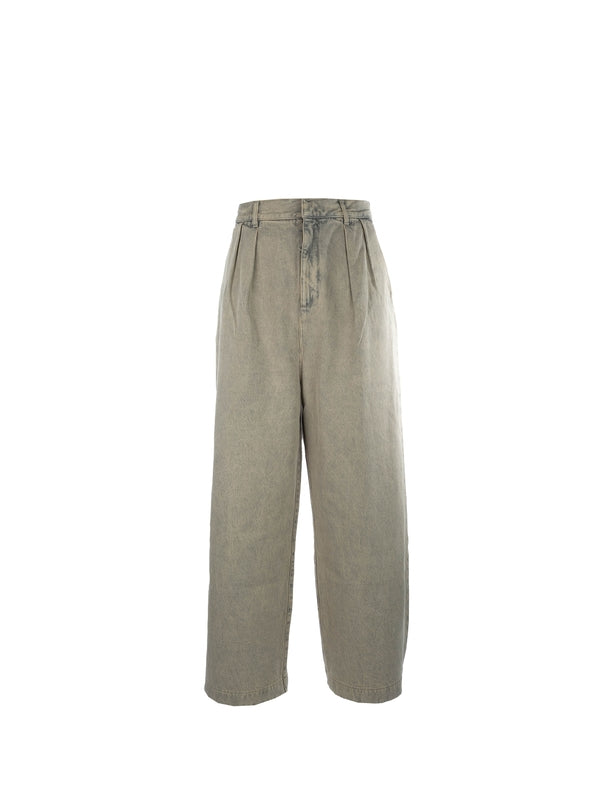 Back Logo Patch Pleats Denim
  Effect Pants