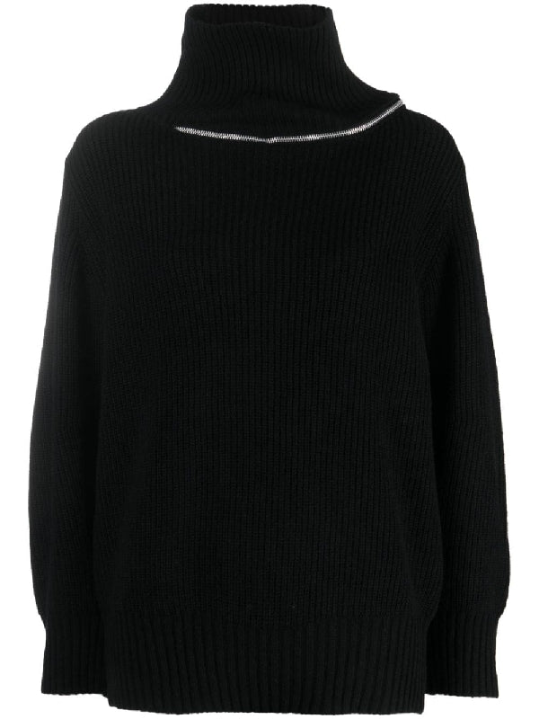 Zipper Detail High Neck Wool Knit