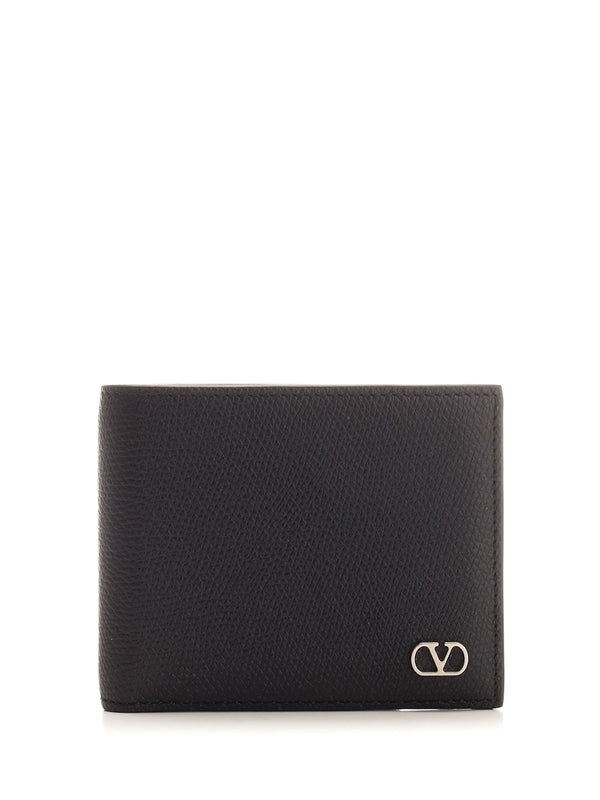 V Logo Grain Leather Wallet