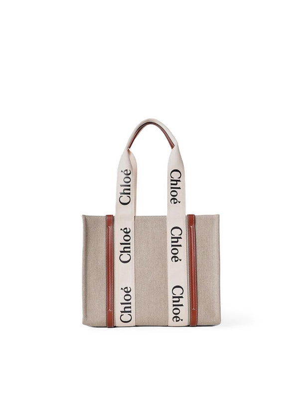 Woody Logo Linen Tote Bag