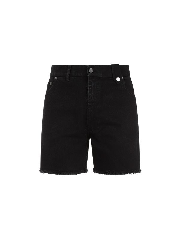 Logo Patch Black Denim Shorts