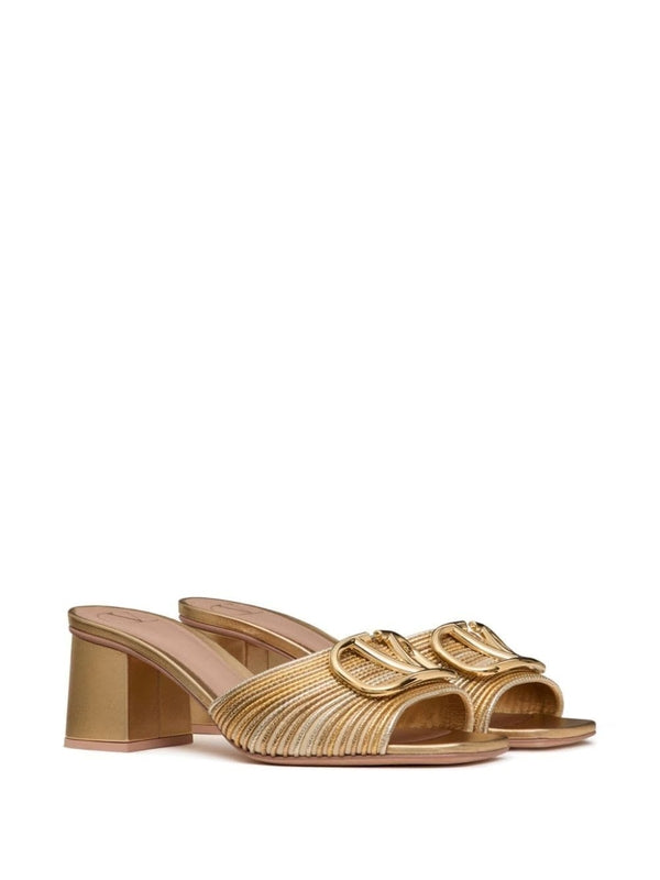 V Logo Metallic Leather Sandal
  Heel