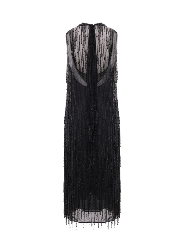 Beaded Fringe Silk Dress