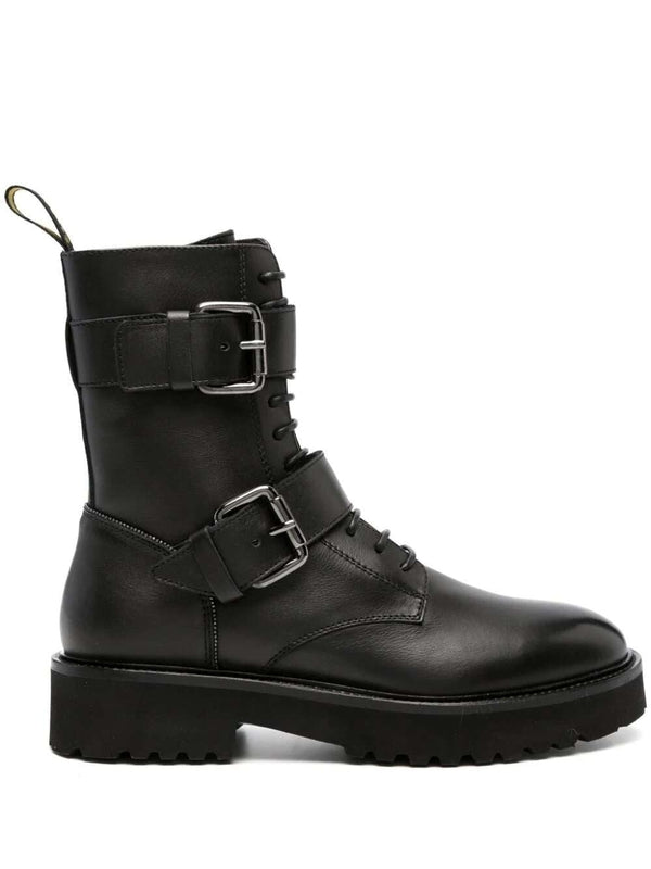 Buckle Leather Lace-Up Ankle Boots