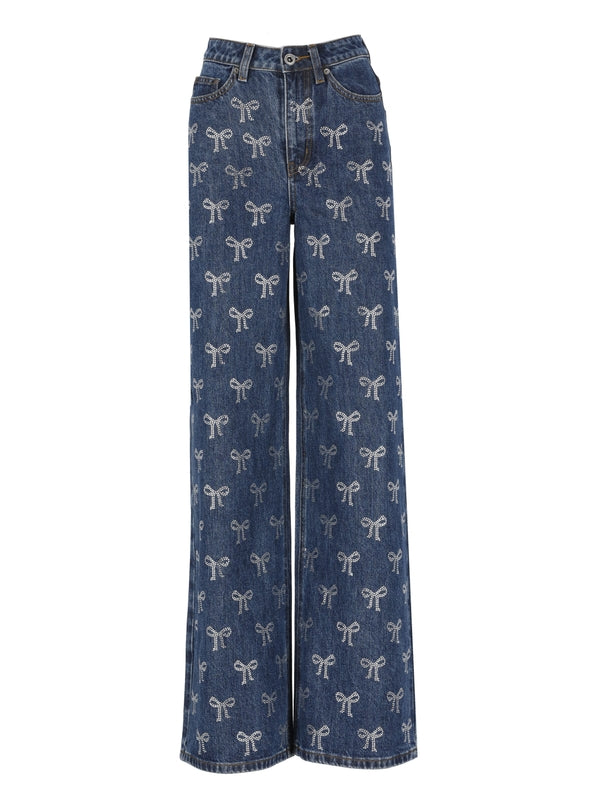 All-Over Bow Pattern Denim Pants