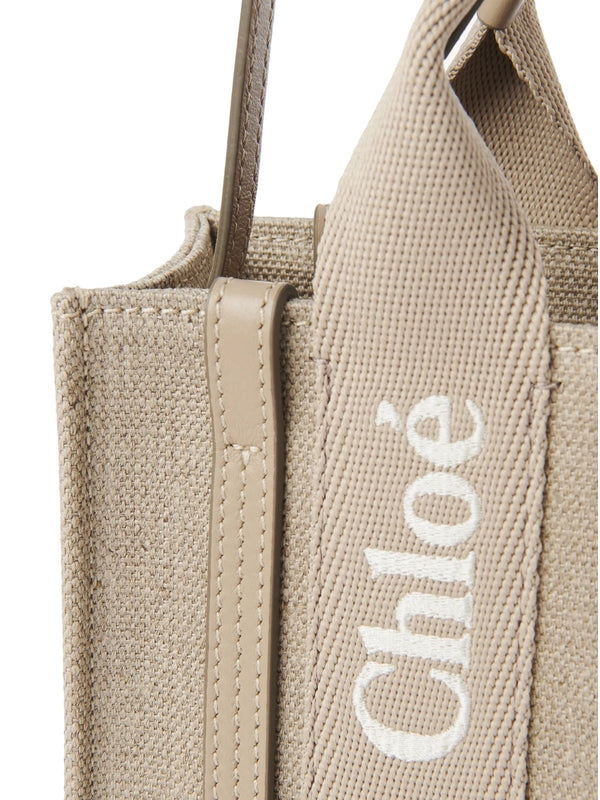 Woody Logo Linen Mini Tote Bag
