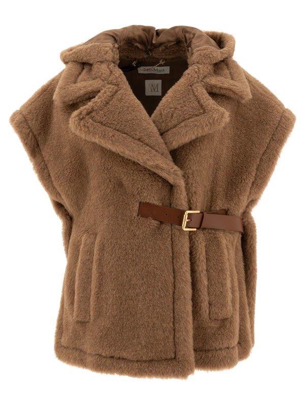 Lanoso Belt Alpaca Blend Hooded Shearling Jacket