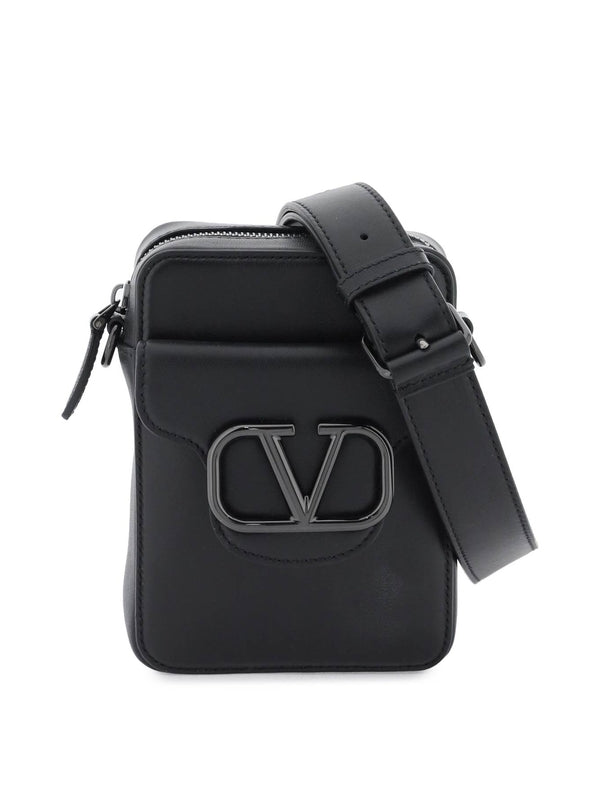 V Logo Leather Mini Cross Bag