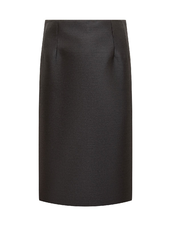 Wool Silk Blend Midi Pencil Skirt