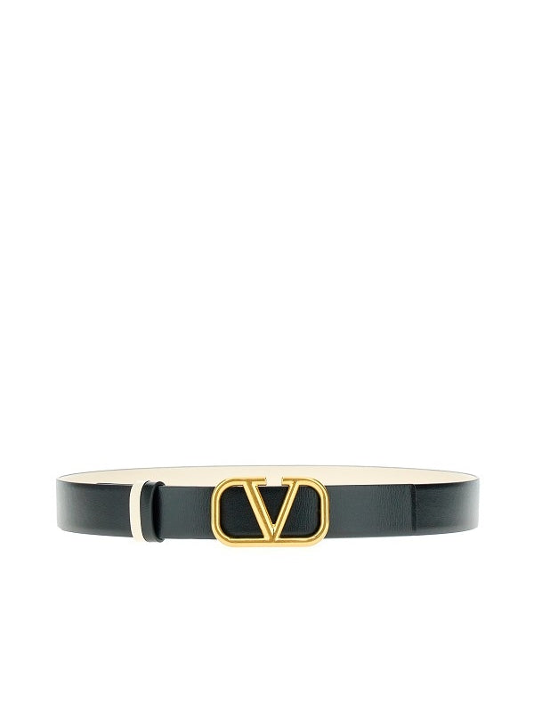 V Logo Leather Belt