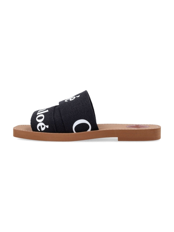 Woody Logo Linen Flat Sandals