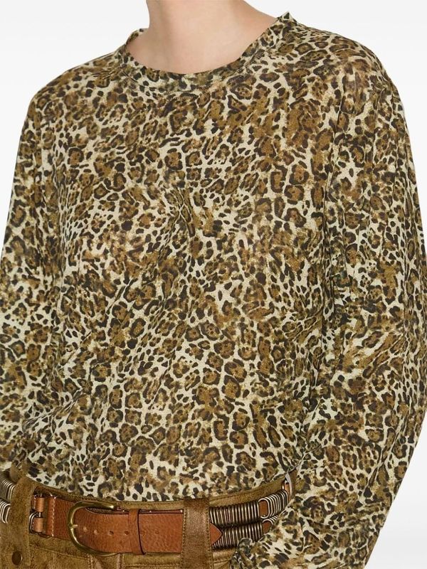 Zakane Leopard Printing Long
  Sleeve Top