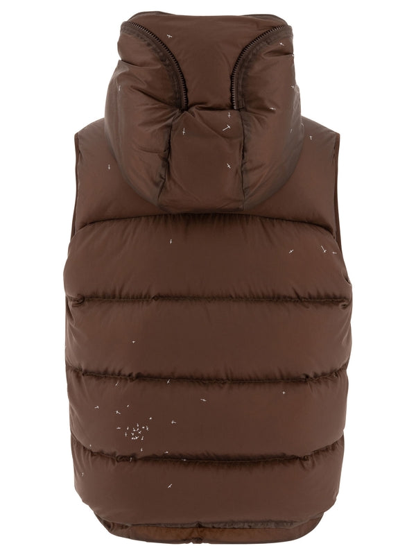 Embroidery Detail Nylon Hood Padding Vest