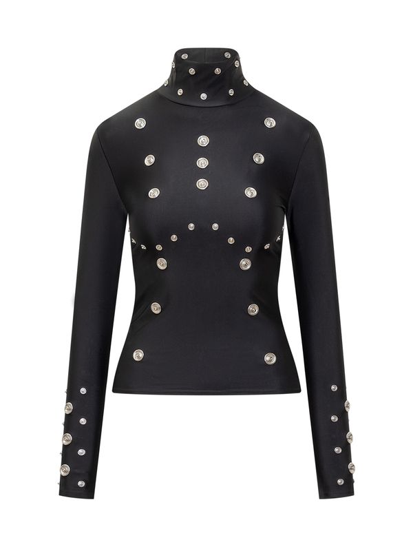 Snap Detail High Neck Long Sleeve Top