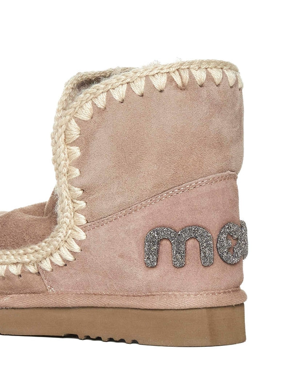 Back Logo Beige Leather Ankle Boots