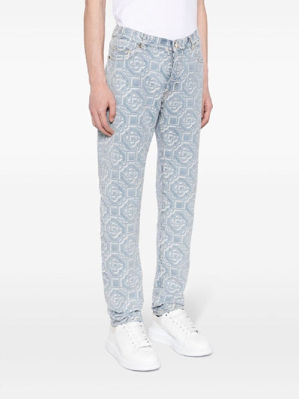 Monogram pattern denim pants