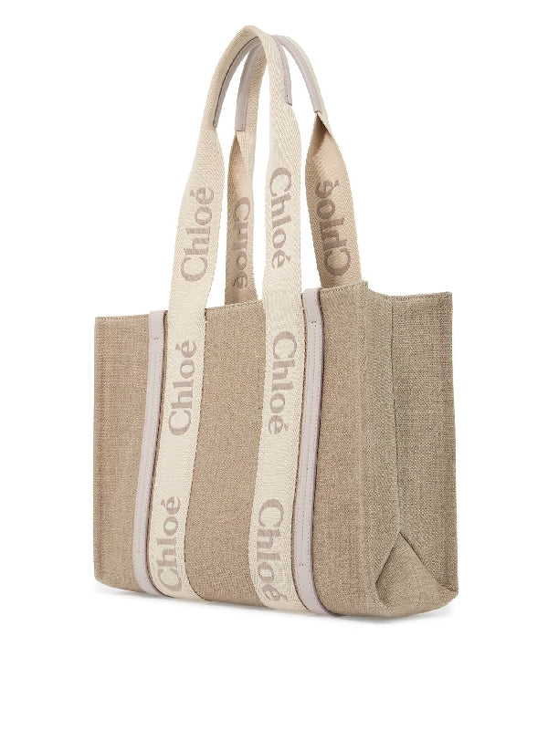 Woody Logo Raffia Medium Tote Bag - Jente