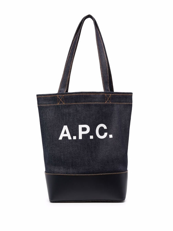 Axel Logo Printed Denim Leather Tote Bag