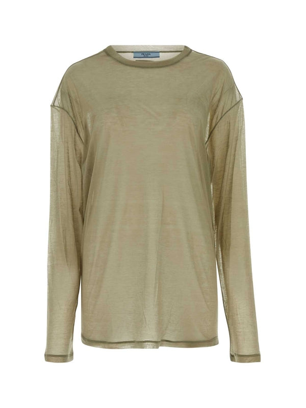 Triangular Logo Sheer Long Sleeve Top