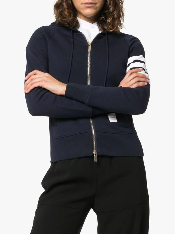 4-Bar Cotton Hooded Zip-Up