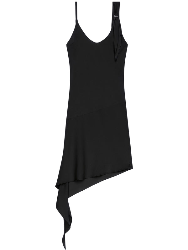 Black Buckle Asymmetric Mini Dress