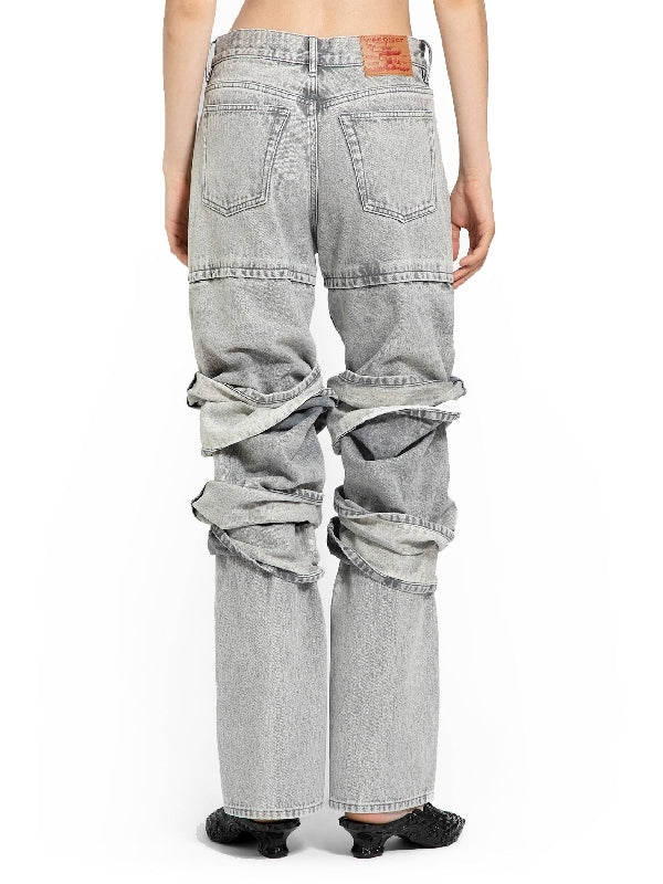 Drape Cuff Biker Denim Pants