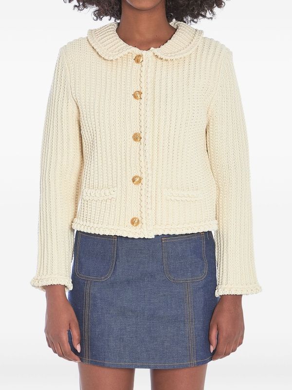 Round Collar Ribbed Cotton Cardigan