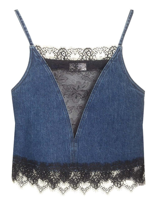 20s Lace Denim Sleeveless Top