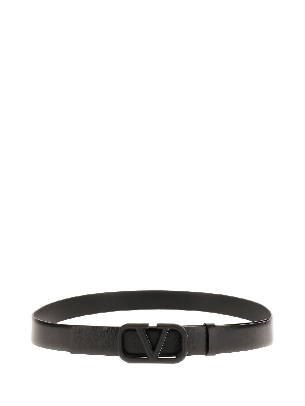 V Logo Leather Belt