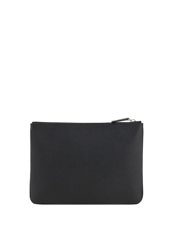 Signature V Logo Calfskin Clutch Bag