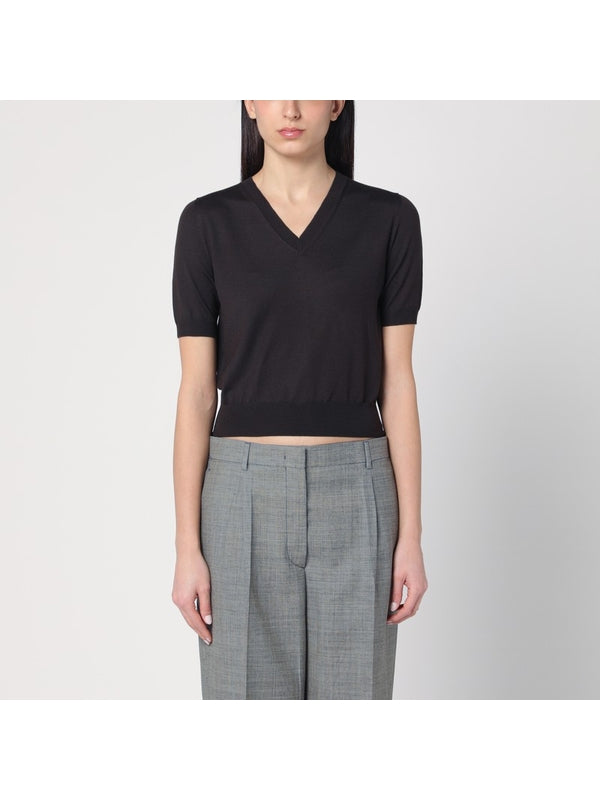 V-neck Crop Wool Knit