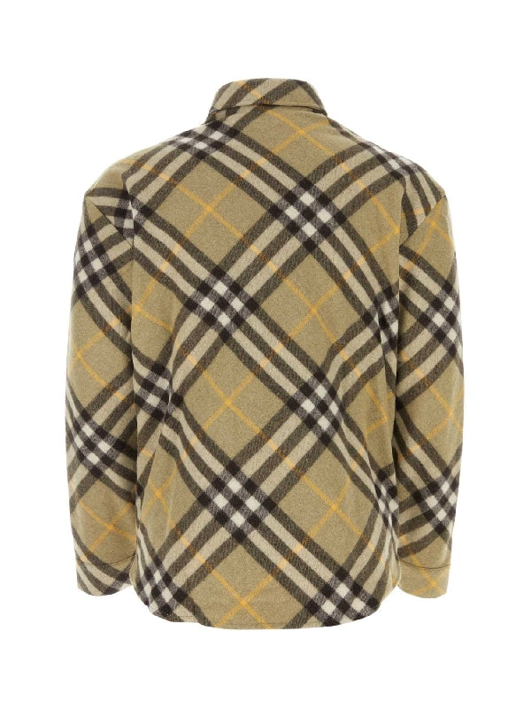 Zipper Pocket Check Wool Blend Shirt