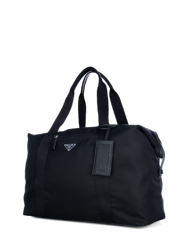 Triangle Logo Nylon Leather Duffel Bag