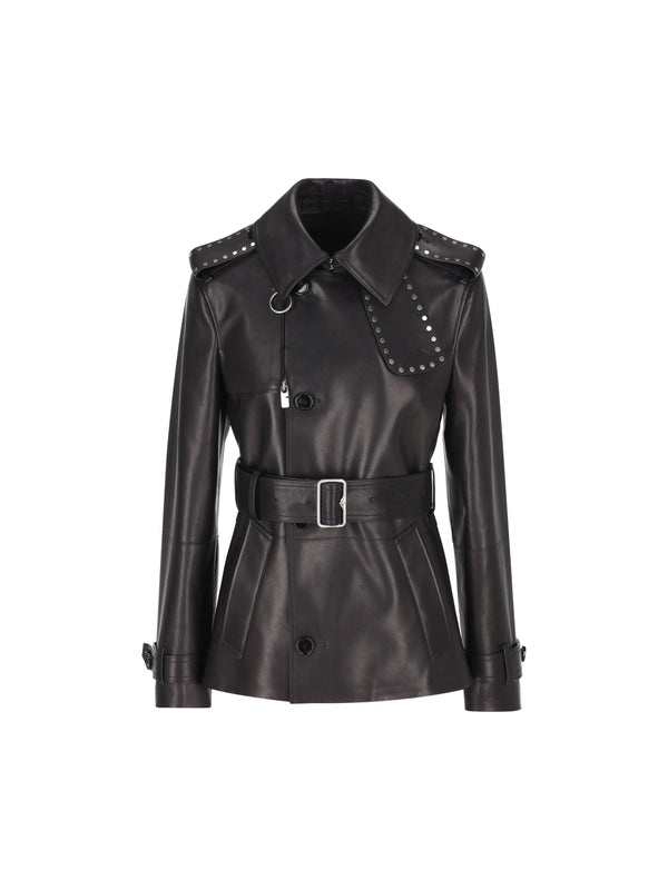 Studded Leather Trench Jacket