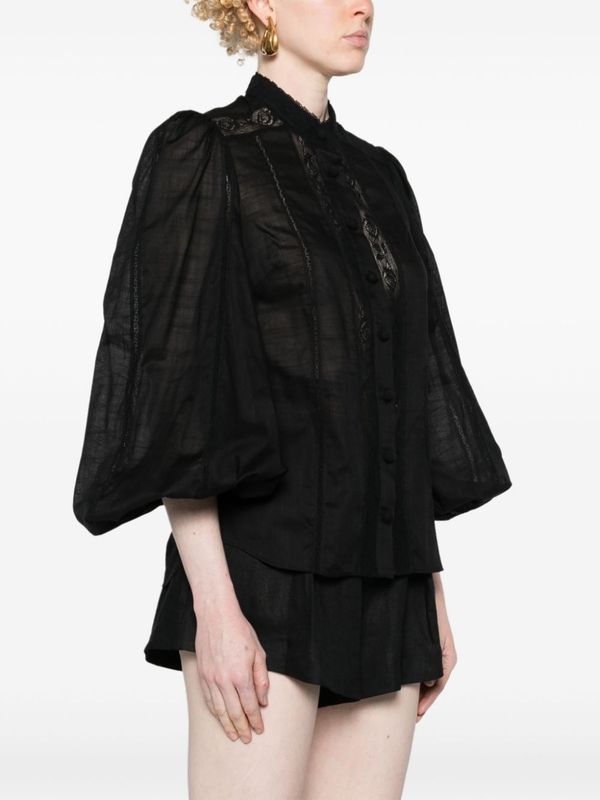 Black Pleats Cotton Blouse