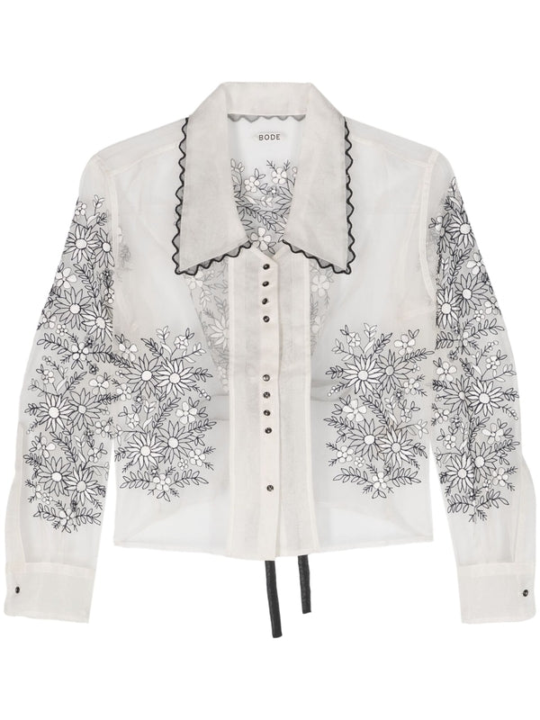 Flower Embroidery Silk Blouse