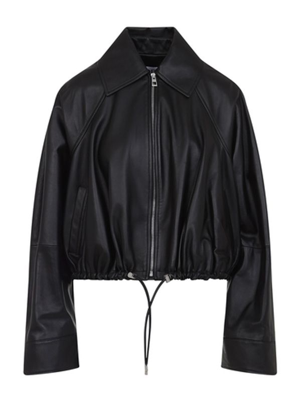 Drawstring Leather Zip-up Jacket